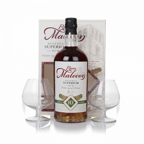 Ром Malecon Reserva Superior 10 años in gift box with two glasses  700 мл 