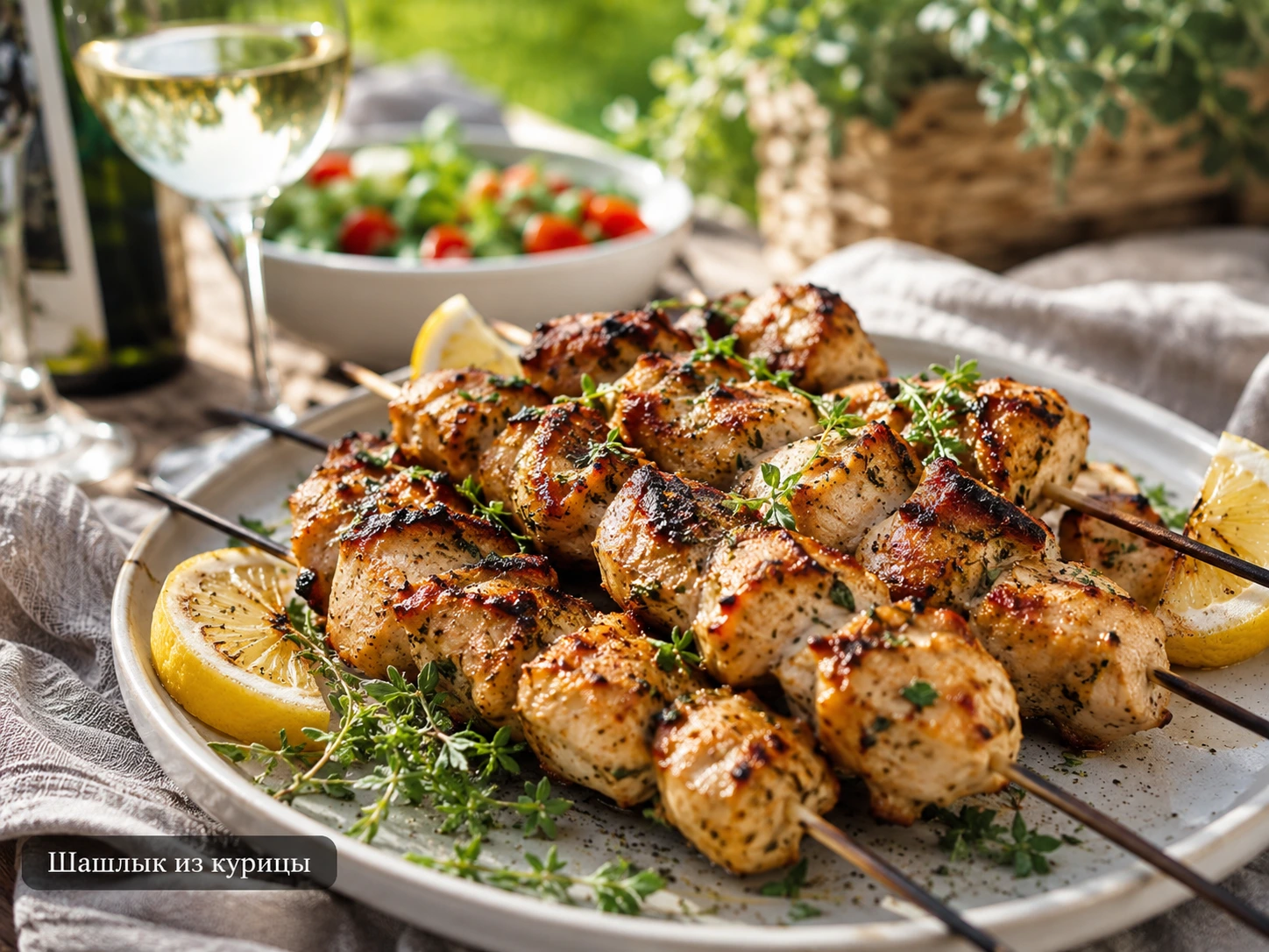 Шашлык из курицы и белое вино