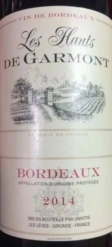 Вино Les Hauts de Garmont, Rouge, Bordeaux АОC  Лес О Гармонт Руж, Бордо 2017  750 мл
