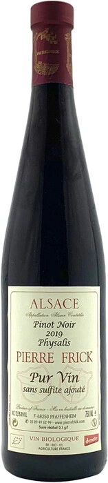 Вино Pierre Frick  Physalis Pinot Noir, Alsace AOC  Pur Vin Sans Sulfite Ajout в172847 Пьер Фрик  Физалис Пино Нуар  Чистое вино без диоксида серы  2019 750 мл