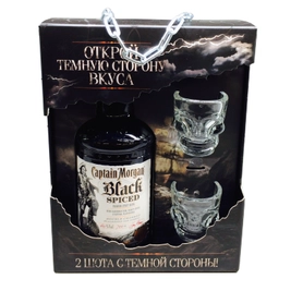 Ром  Captain Morgan  Black Spiced  Капитан Морган черный пряный  в п/у + 2 стакана 700 мл
