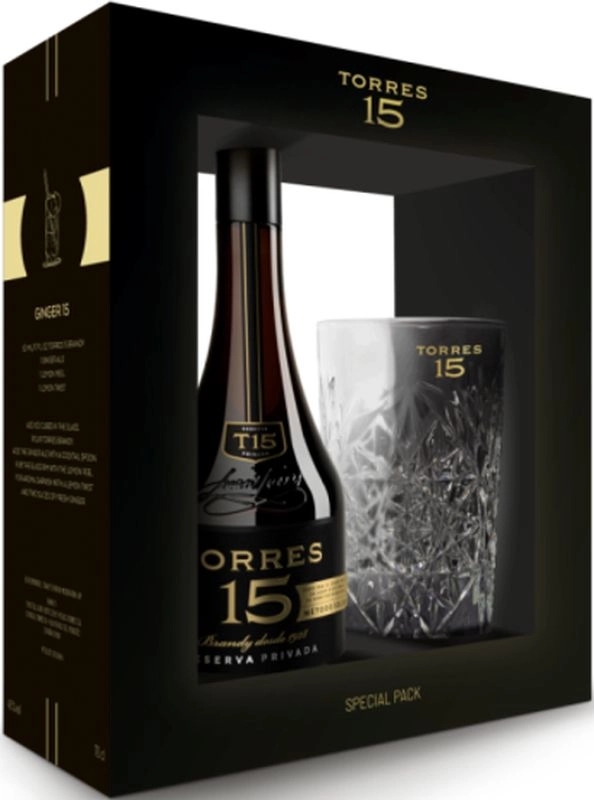 Бренди Torres 15 Reserva Privada   gift box Торрес Резерва Привада 15 лет в подарочной коробке  с бокалом   700 мл