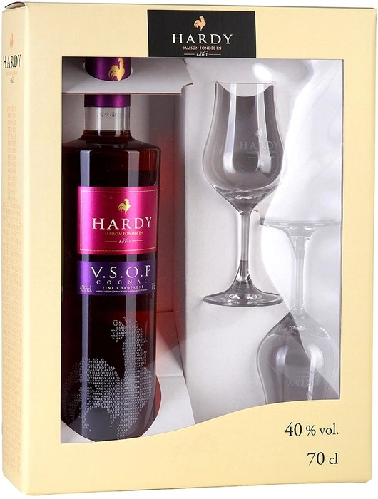 Подарочный набор Hardy   VSOP Fine Champagne    gift set with 2 glasses Арди ВСОП  700 мл  с двумя бокалами