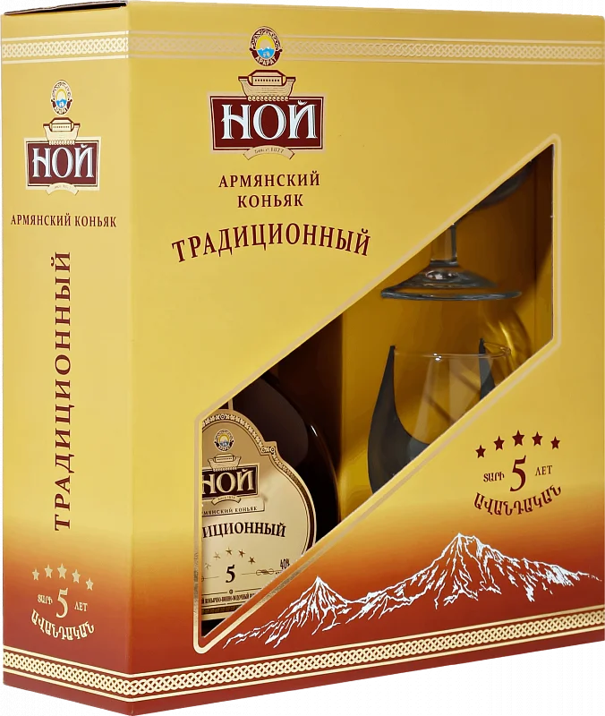 Коньяк Noy Traditional 5 Years Old Ной Традиционный пятилетний в п/у с  двумя бокалами 500 мл