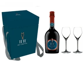 Подарочный набор  Tête de Cheval  Brut, gift box  Тет де Шеваль  Брют   с бокалами  Ридель  750 мл  12% 