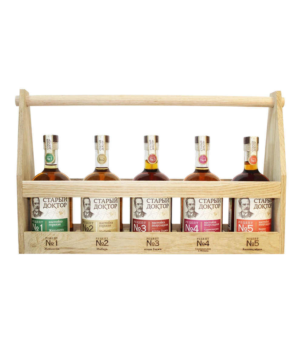 Деревянный подарочный сет Старый Доктор 5 бут. × 500 мл
