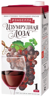 Вино столовое красное полусладкое  Изумрудная лоза Изабелла 1000 мл