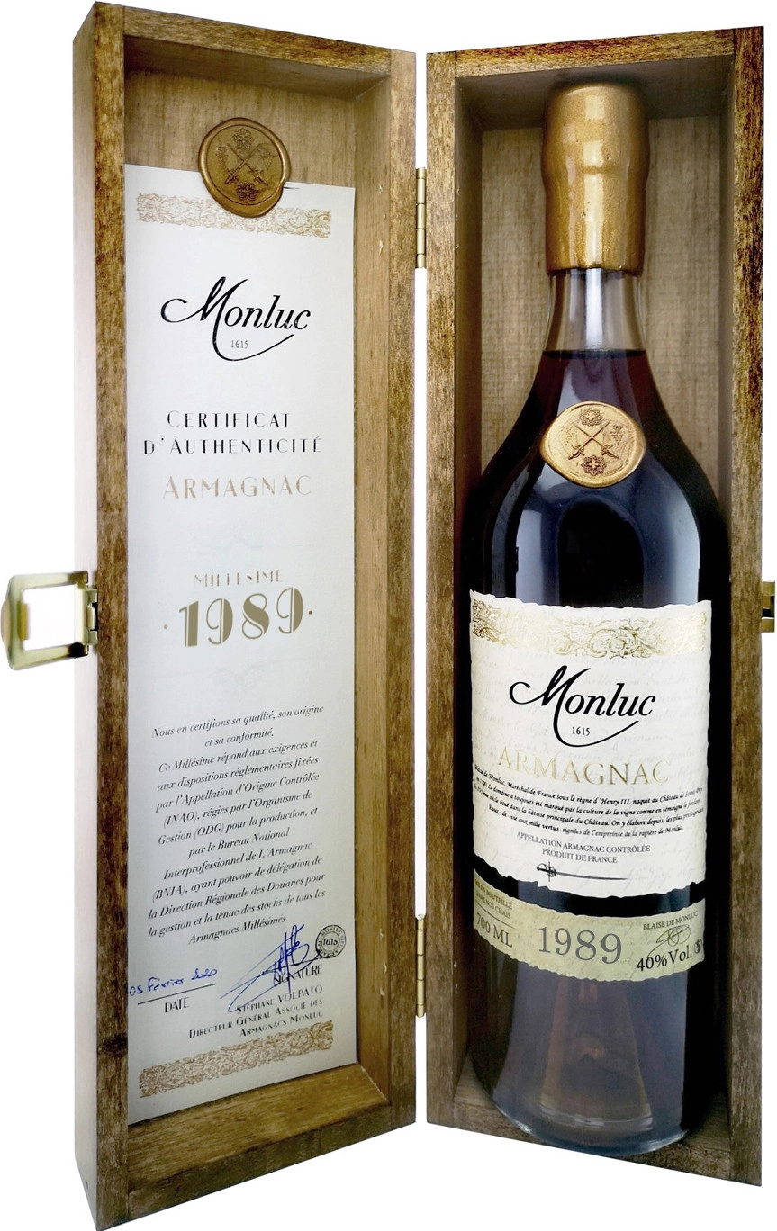Арманьяк  Monluc Armagnac AOC wooden box 1989  700 мл