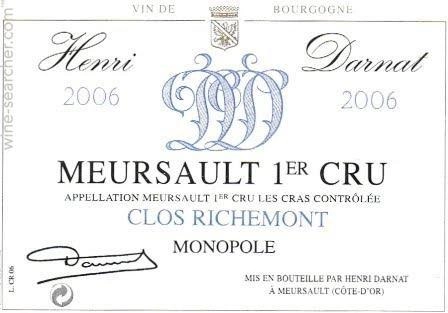 Вино Henri Darnat Clos Richemont Monopole Meursault Premier Cru AOC 2017 750 мл