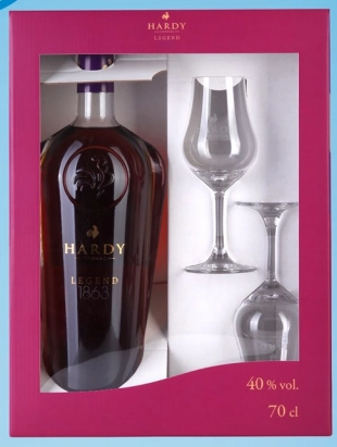 Подарочный набор  Hardy Legend 1863  Арди Лежан 700 мл  с бокалами