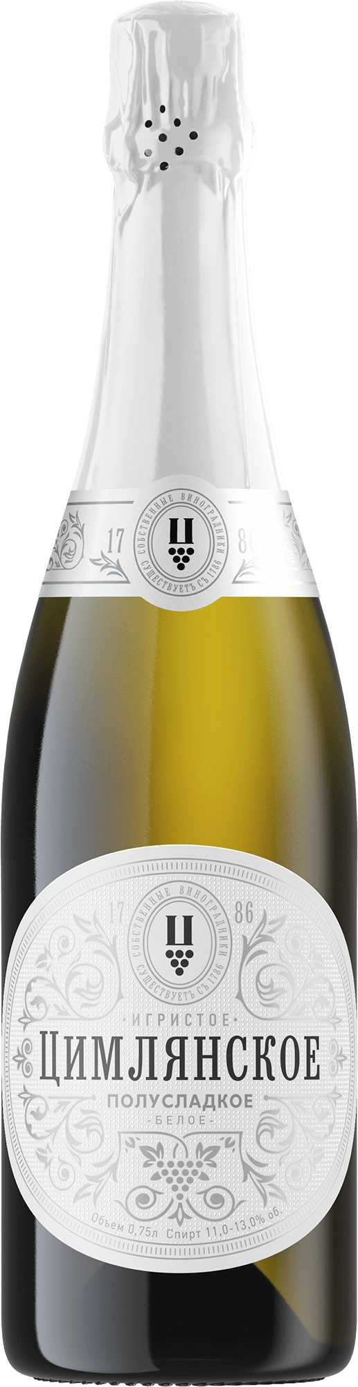Вино игристое  Цимлянское белое  полусладкое 750 мл