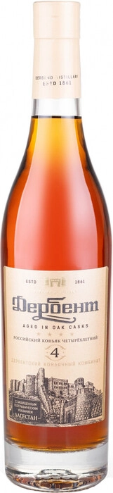 Коньяк Российский четырехлетний  Дербент 4 * Дагестан  500 мл