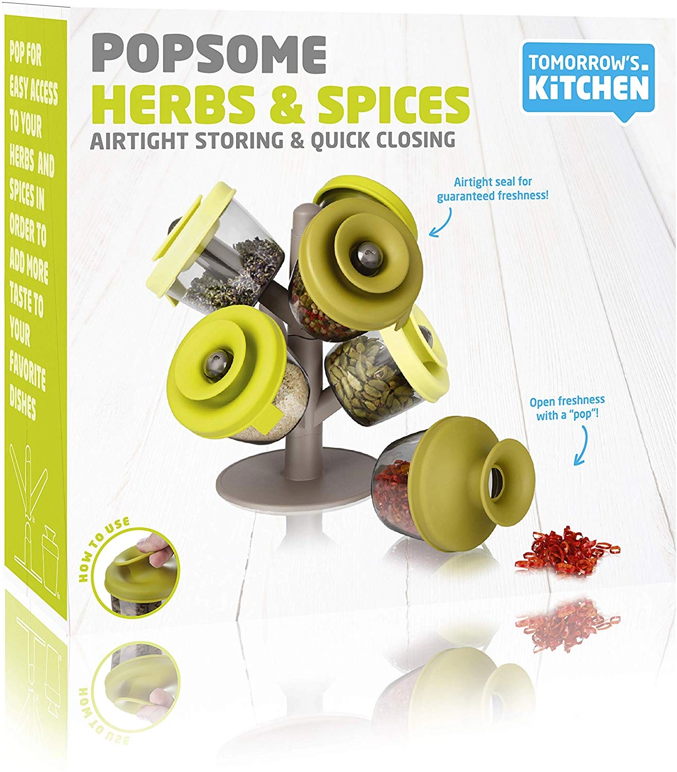 Набор емкостей из 6-ти VacuVin PopSome Herbs Set of 6 для герметичного хранения специй и трав - Дерево специй