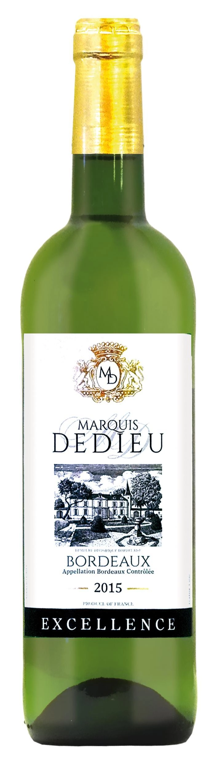 Вино SARL "EUROVINS", MARQUIS DEDIEU Blanc Sec, САРЛ "ЕВРОВИН", МАРКИЗ ДЕДЬЁ белое сухое, 2015 0,75