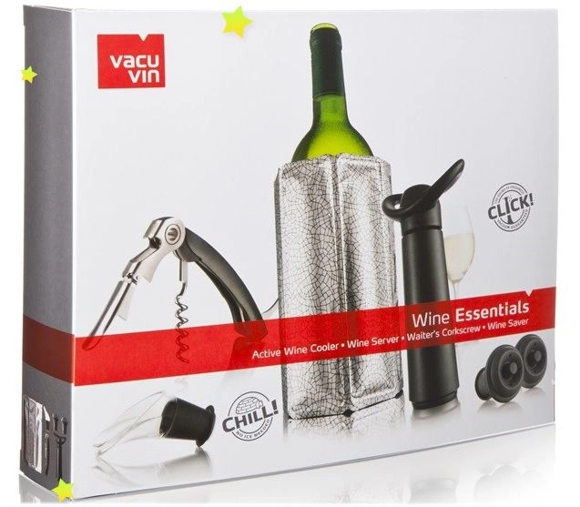 Подарочный набор VacuVin Giftset Wine Essentials(Waiters C/RI Wine/Cr/WSBlack/2St), включает в себя: штопор Waiters Corkscrew+1 охладительная рубашка для вина+1 насос Wine Saver + 2 пробки+1 каплеуловитель Wine Server Crystal, цвет: черный, новая упаковка
