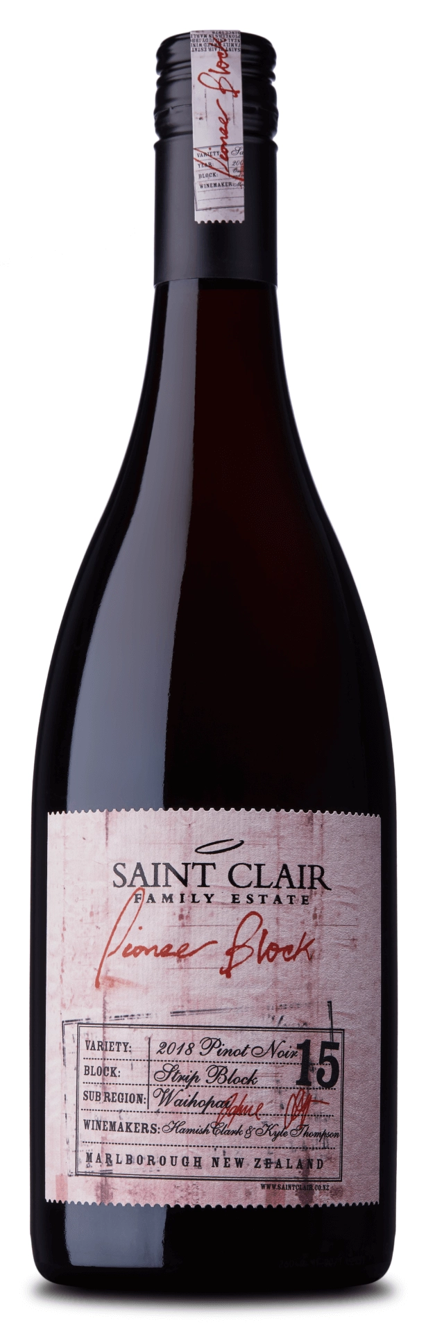 Вино Saint Clair Pioneer Block 15 Strip Block Pinot Noir  Пайаниа Блок 15 Стрип Блок Пино Нуар 2018 750 мл