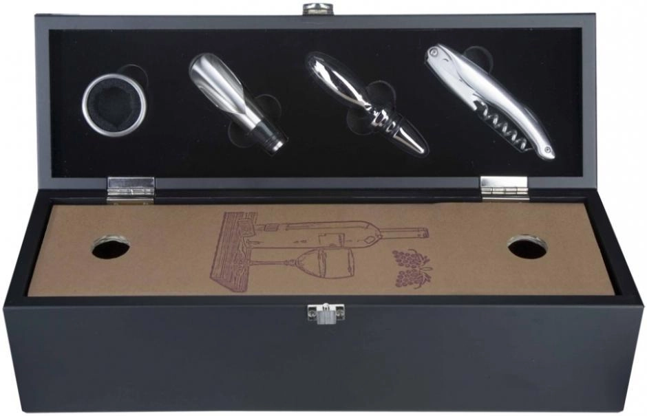 Подарочный набор Agap Gift wooden set 1 bottle & 4 wine accessories  Агап  Подарочный набор из дерева  1 бутылка и 4 аксессуара