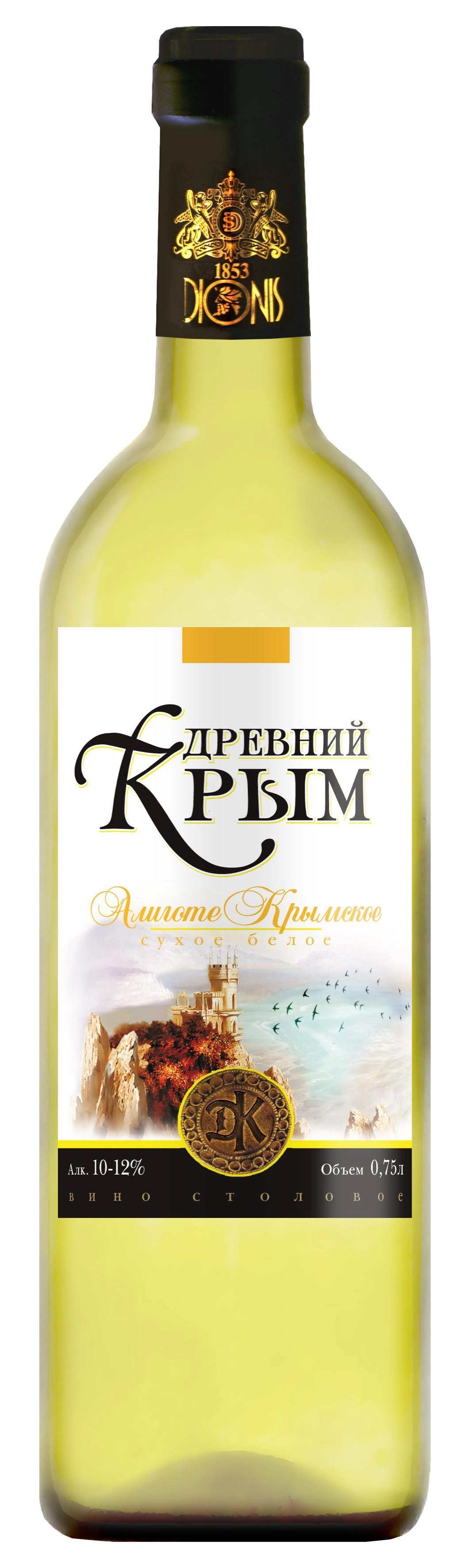 Вино  "Древний Крым Алиготе Крымское" столовое сухое белое 10-12%