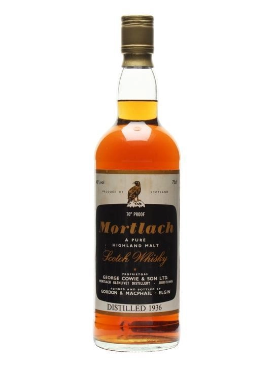 Виски "CONNOISEURES CHOICE" Mortlach Sherrywood, "Выбор Знатока" Мортлах,  black label, 1936, 43% 75cl Bottle№  в подарочной коробкеиз дуба с гравировкой и  хрустальным бокалом