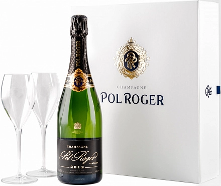 Шампанское Pol Roger Brut Vintage  gift box +2 glass  2013 750 мл