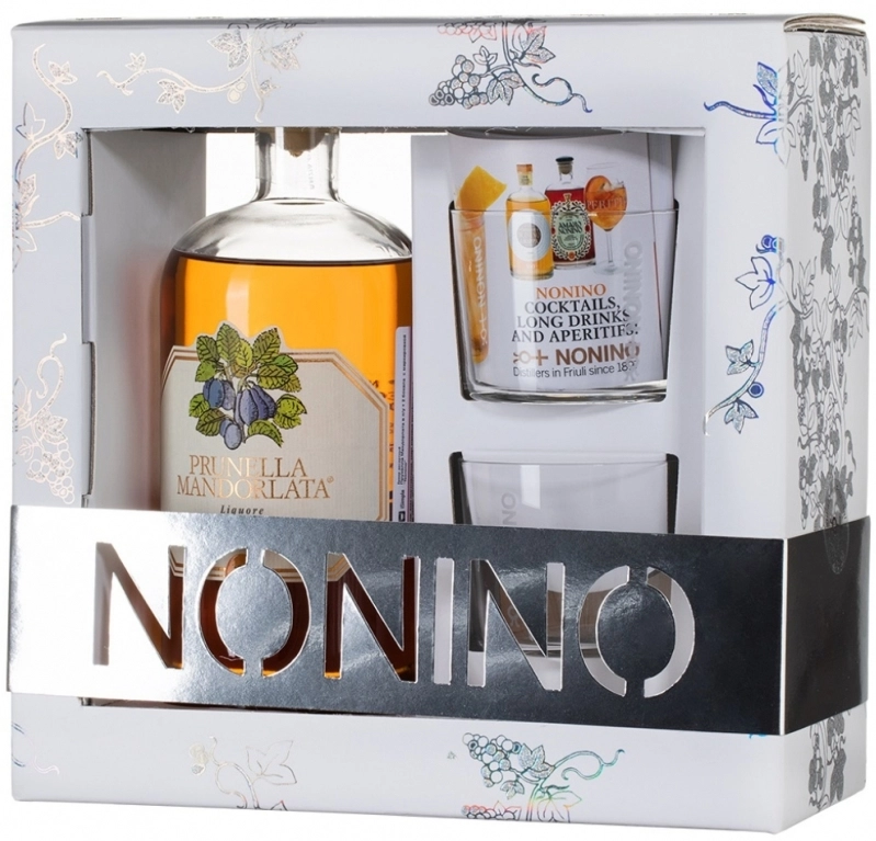 Ликер Prunella Mandorlata gift in box Прунелла Мандорлата в подарочной упаковке + 2 бокала 700 мл