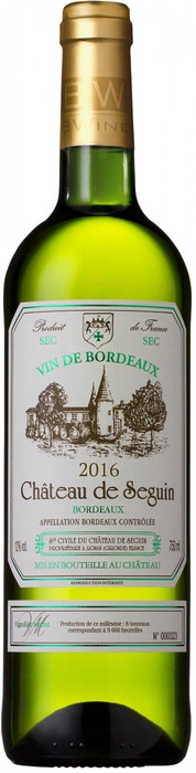 Вино  Chateau de Seguin, Bordeaux AOC Blanc  Шато де Сегэн Бордо Блан  2016  750 мл