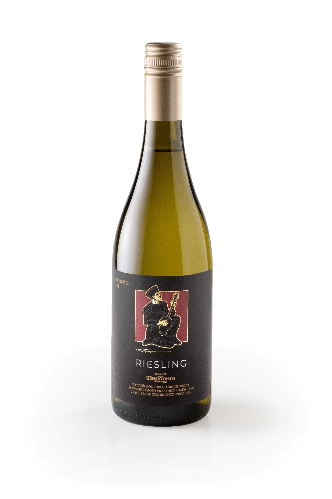 Вино ДВКК  Рислинг  ЗГУ Дербент белое сухое 750 м 12.5 %