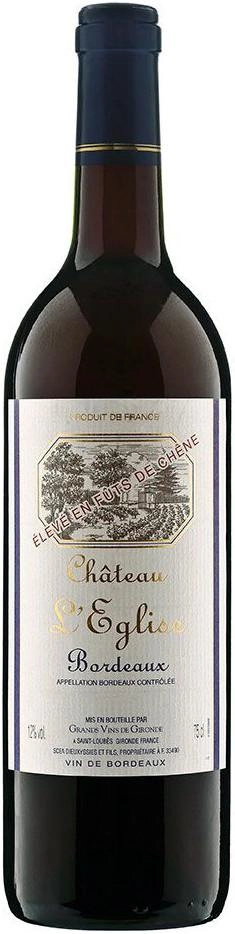 Вино Chateau l'Eglise  Bordeaux AOC  2021 750 мл