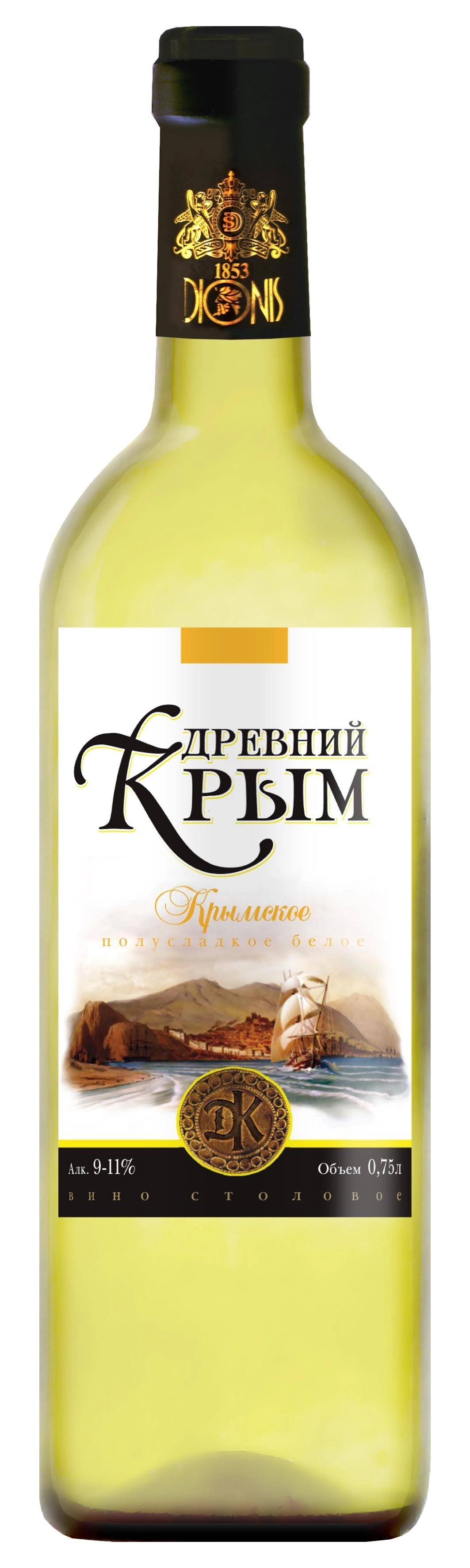 Вино  "Древний Крым Крымское" столовое полусладкое белое 9-11%