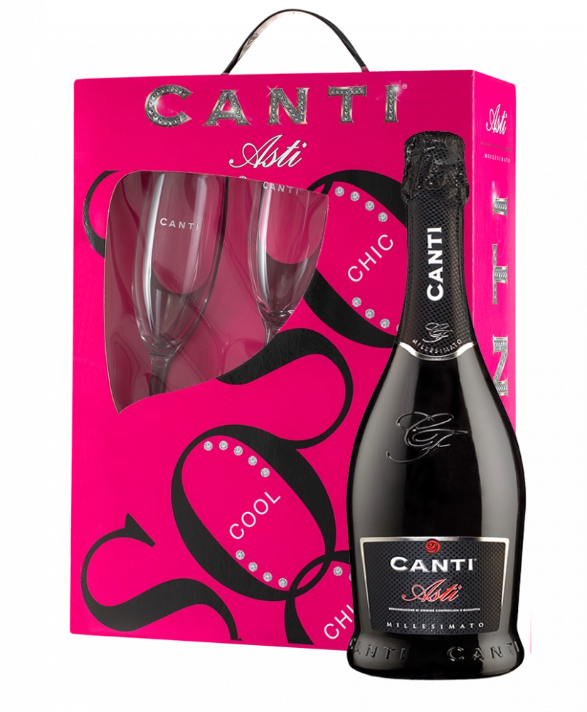 Игристое вино Canti Asti DOCG gift box + Glasses  2017   750 мл