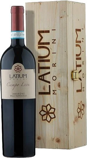 Вино Latium Morini, "Campo Leon", Amarone della Valpolicella DOC, wooden box 2009/Вино Латиум Морини, "Кампо Леон", подар упаковке, 2009, 0,75