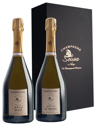 Шампанское  De Sousa Grand Cru Cuvee des Caudalies Avize Blanc de Blancs Extra Brut Millesime  в подарочной упаковке  2012  750 мл 12,5%