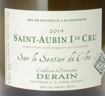 Вино Catherine & Dominique Derain Clair Sur le Sentier du Clou Blanc Saint-Aubin Premier Cru AOC Катрин и Доминик Дерэн Сюр лё Сантье дю Кло Сент-Обен Премье Крю 2013 750 мл