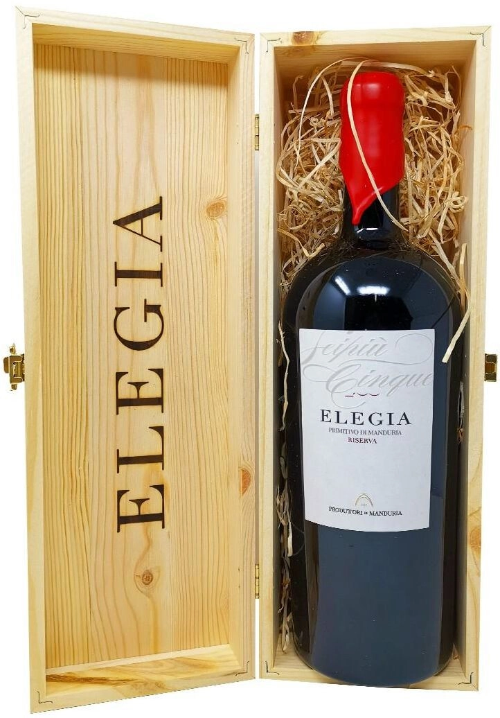 Вино Produttori di Manduria Elegia Riserva Primitivo di Manduria DOP Примитиво ди Мандурия Эледжиа Ризерва в деревянной коробке 2019 1500 мл 15%