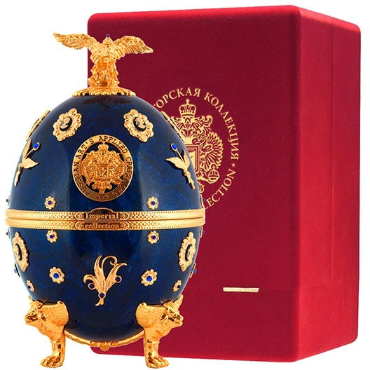 Водка Императорская коллекция Кошерная    графин-яйцо синего цвета с камеями в бархатной подарочной упаковке 700 мл