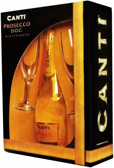 Винный набор Canti Prosecco gift set with 2 glasses Канти Просекко подарочный набор с двумя бокалами  2018 750 мл