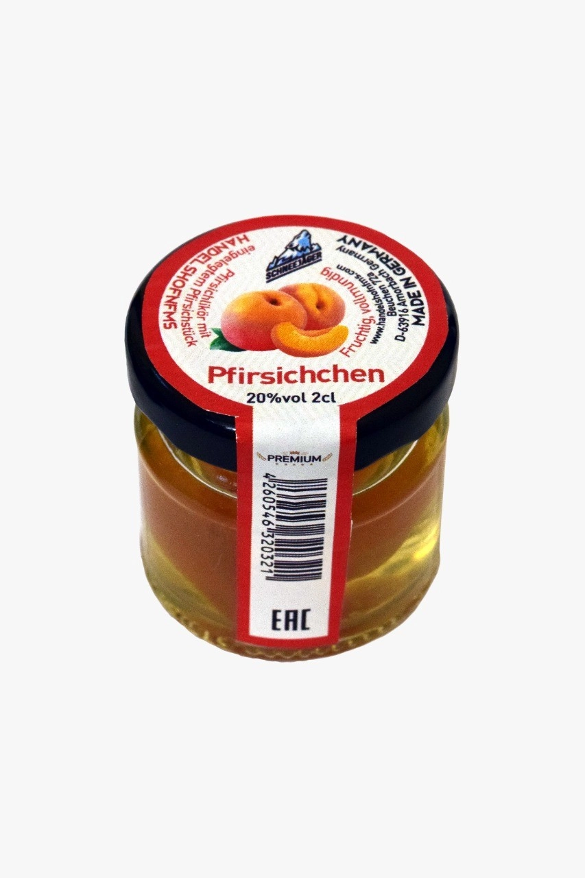 Ликер Schnee Jager Шнее Егер Персиковый с кусочками персика 20 мл