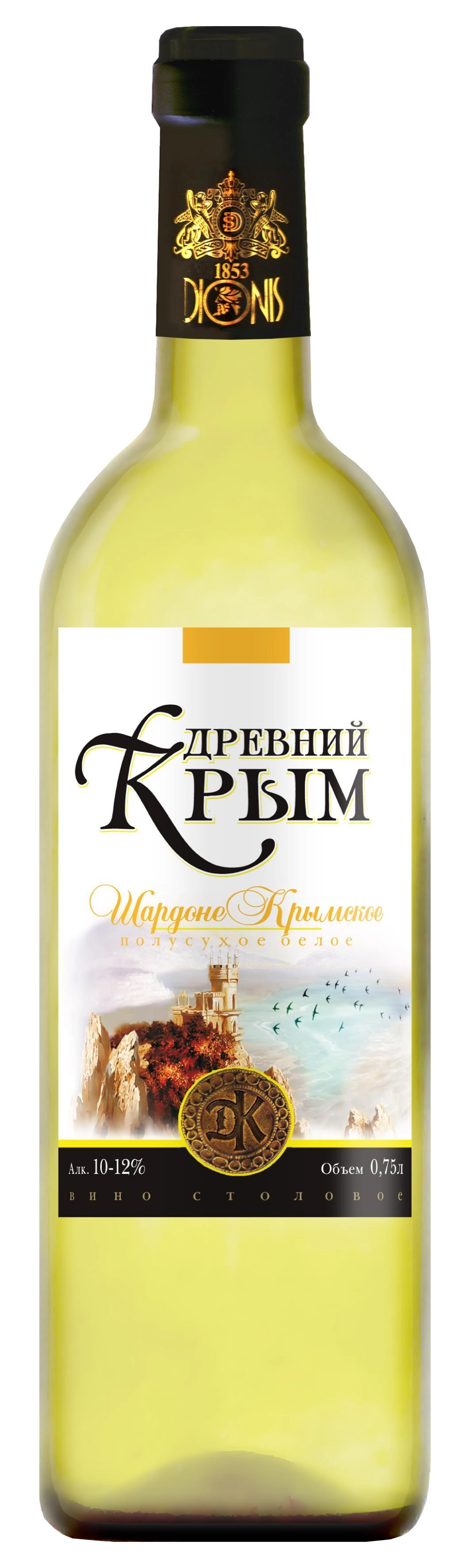 Вино  "Древний Крым Шардоне Крымское" столовое полусухое белое 10-12%