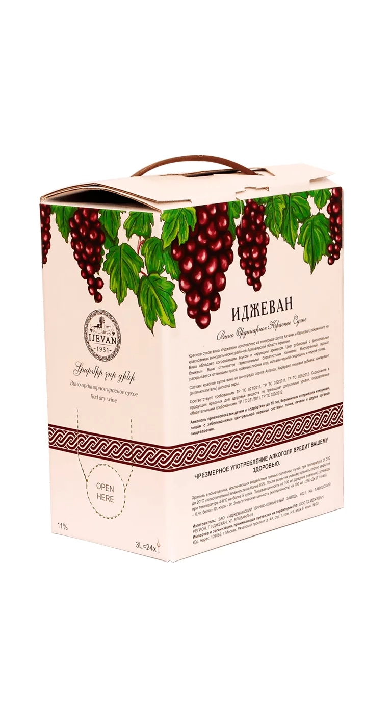 Вино Иджеван красное сухое в коробке 3 л