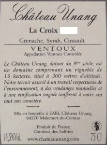 Вино Chateau Unang La Croix Rouge AOC Ventoux Шато Юнан Ля Круа АОС Ванту 2014 1500 мл