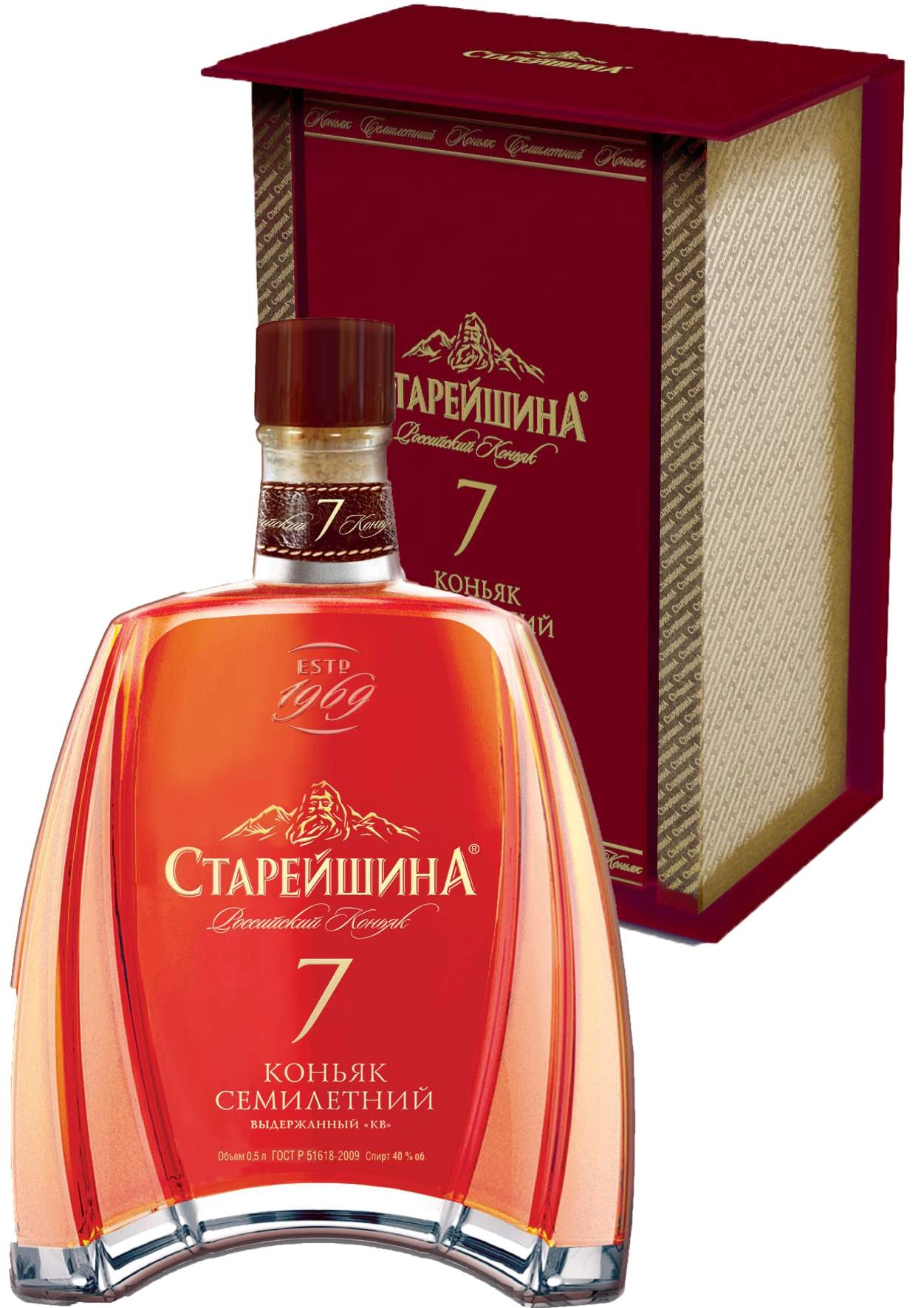 Коньяк Ставропольский КВ Старейшина семилетний КВ в подарочной упаковке 500 мл