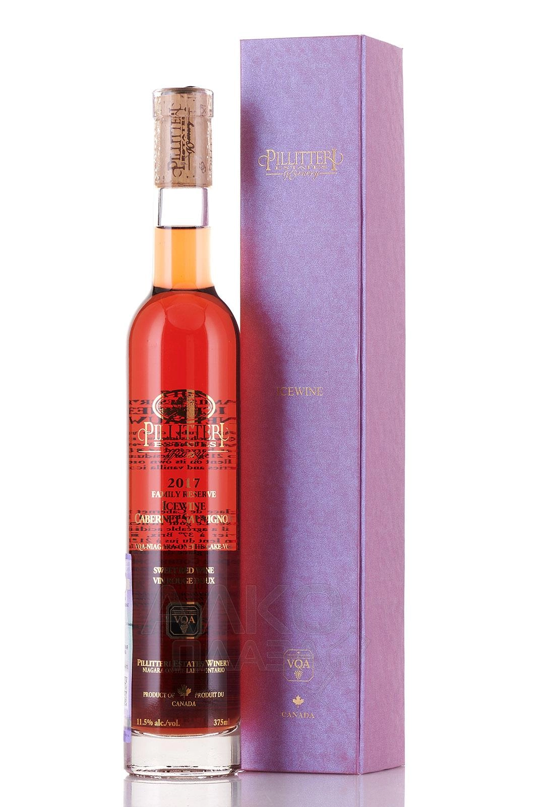 Вино Pillitteri Icewine Cabernet Sauvignon Family Reserve  Пиллиттери Айсвайн Каберне Совиньон Фэмили Резерв в подарочной коробке  2017 375 мл