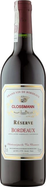 Вино Clossmann Reserve, Bordeaux AOC, Клоссманн Резерв, Бордо AOC, 2011, 0.75 л