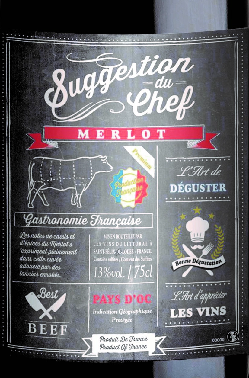 Вино   Suggestion du Chef  Сюгжестион дю Шеф Мерло 2019  750 мл