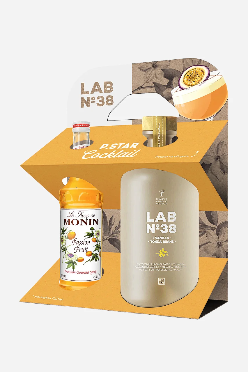 Настойка горькая ЛАБ №38" Ваниль,  Бобы Тонка 700 мл в подарочной коробке с сиропом "Монин" Маракуйя 250 мл 