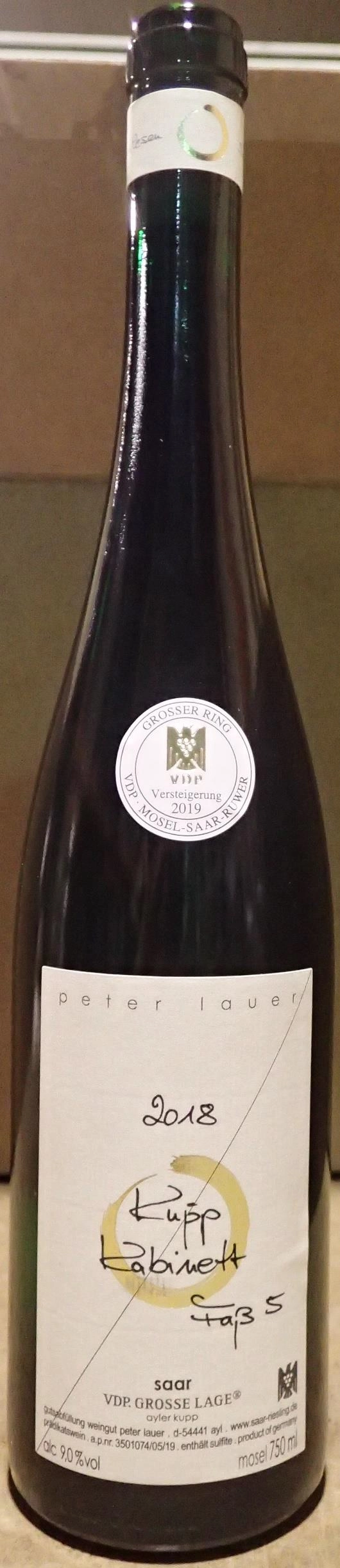 Вино Peter Lauer  KUPP Faß 5  5 Riesling Kabinett  Петер Лауэр  Купп Фасс 5 Рислинг Кабинет  2018  750 мл