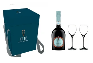 Подарочный набор  Tête de Cheval  Blanc de Blancs  Brut, gift box  Тет де Шеваль Блан де Блан  Брют   с бокалами  Ридель  750 мл  12% 