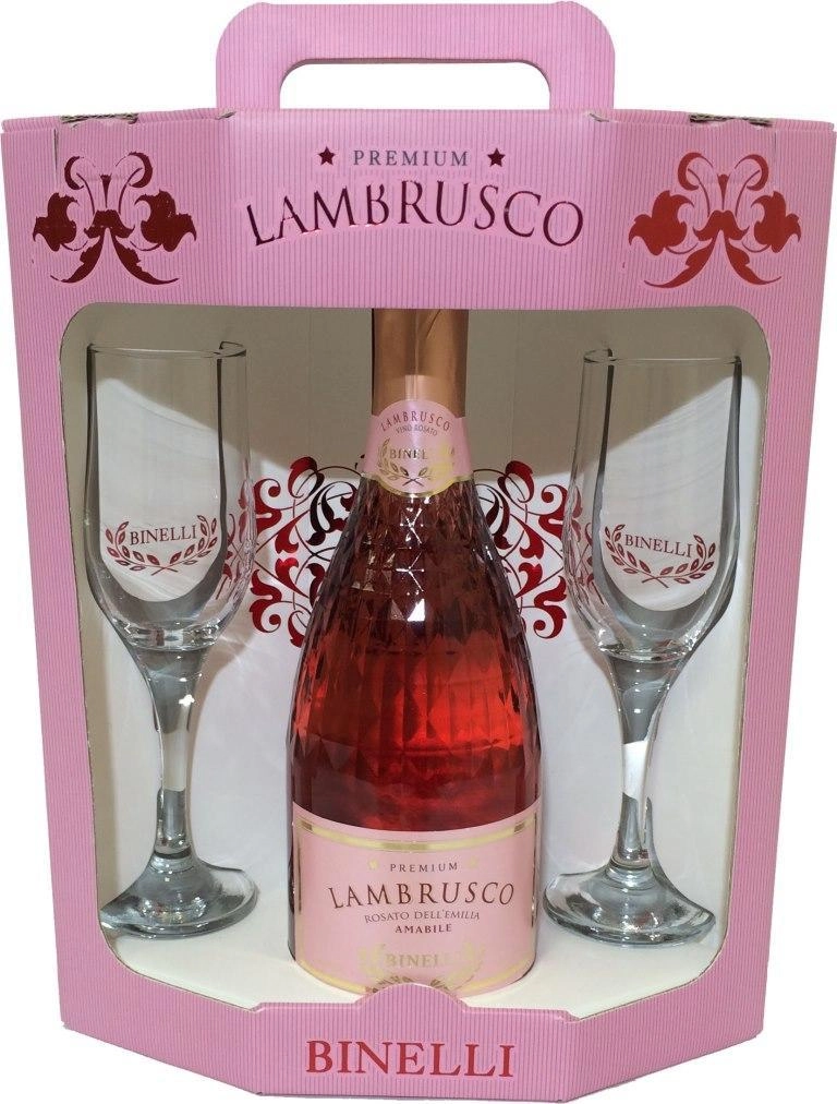 Игристое вино Binelli Premium Lambrusco Rosato Dell’Emilia IGT gift-box with 2 glasses  750 мл