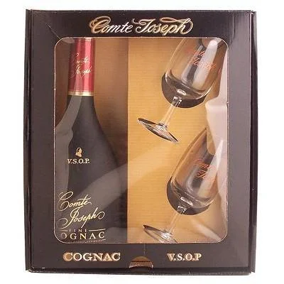 Коньяк Comte Joseph VSOP 2glass gift in box Комт  Жозеф В.С.О.П. 2 бокала в подарочной упаковке 700 мл