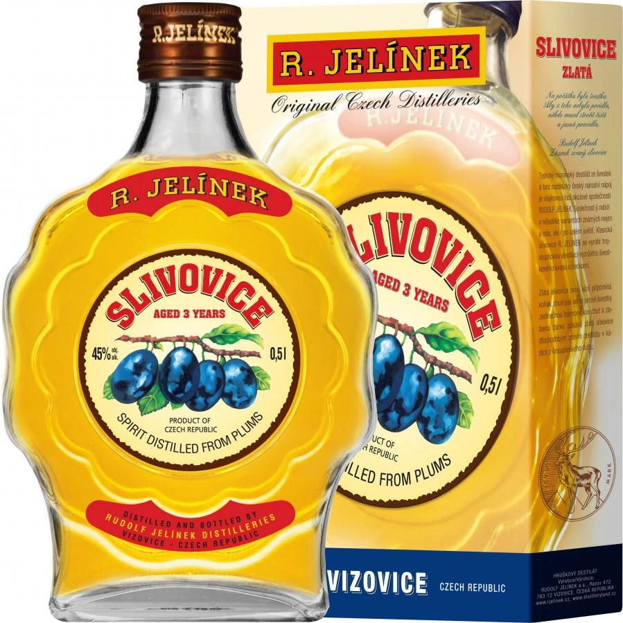 Бренди  R. Jelinek  Slivovitz  zlata  Рудольф Елинек   Сливовица Золотая Выдержанная в п/у  500 мл